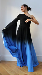 one shoulder Ombre Gown Black Blue