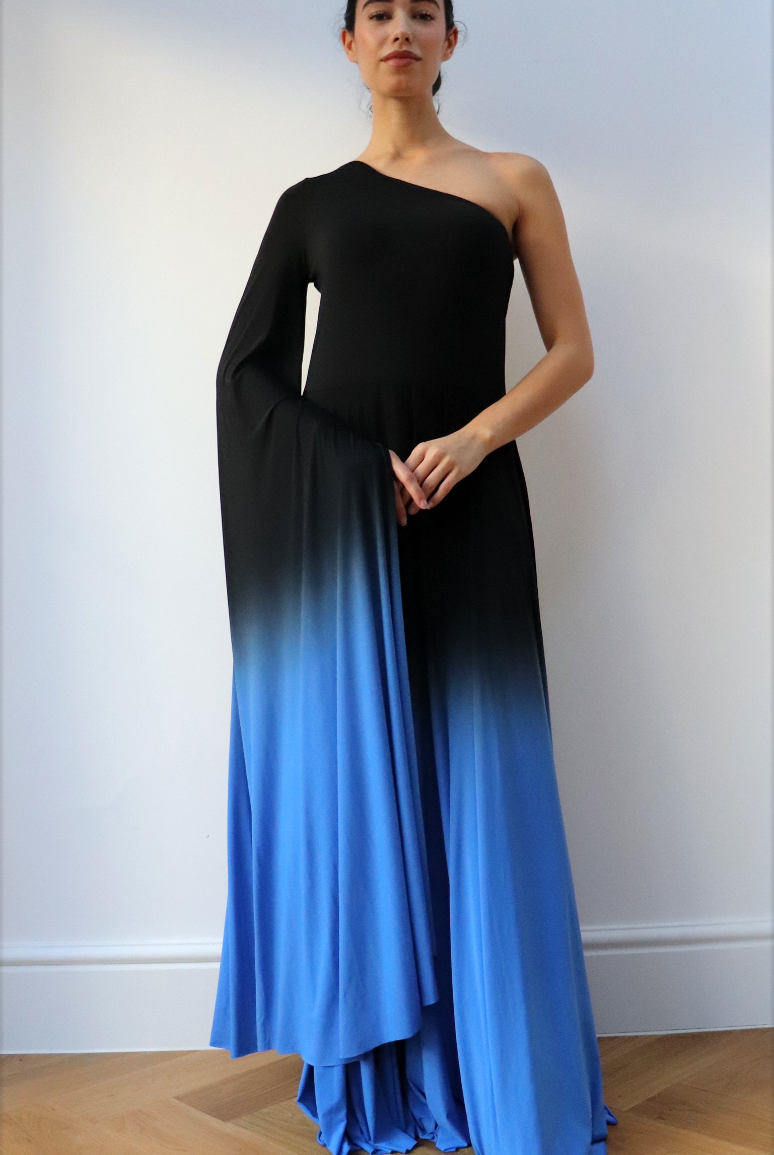 one shoulder Ombre Gown Black Blue