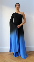 one shoulder Ombre Gown Black Blue