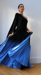 one shoulder Ombre Gown Black Blue