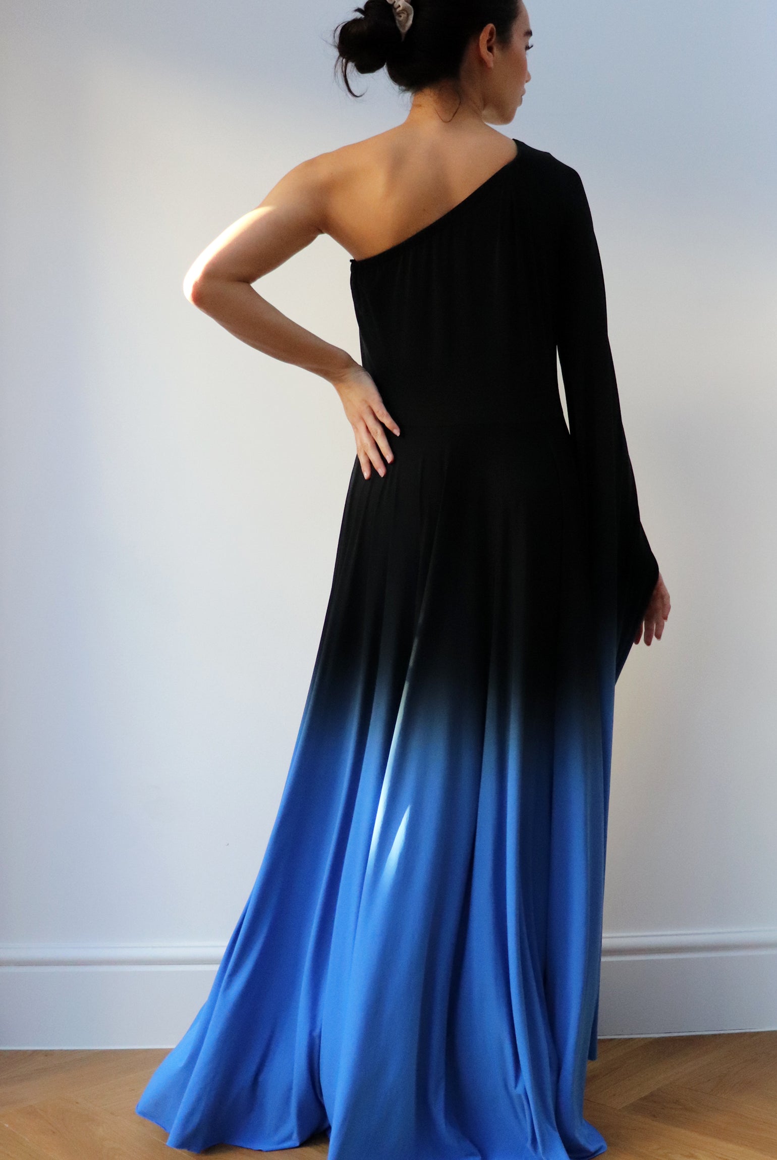 one shoulder Ombre Gown Black Blue