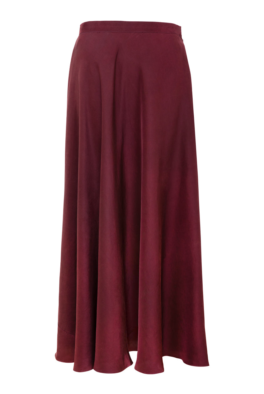 Bias Cut Silk Maxi Skirt Burgundy