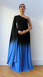 one shoulder Ombre Gown Black Blue