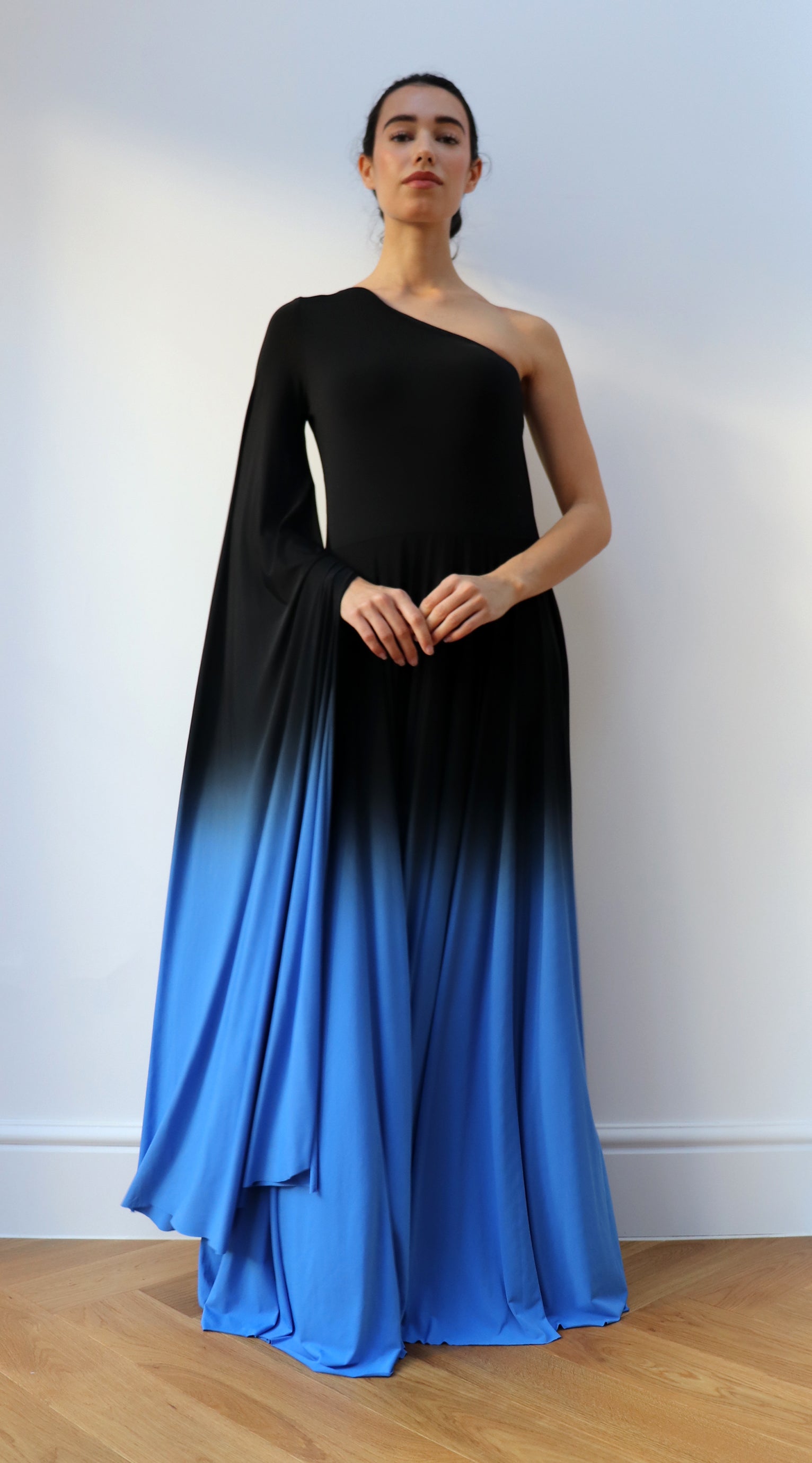 one shoulder Ombre Gown Black Blue
