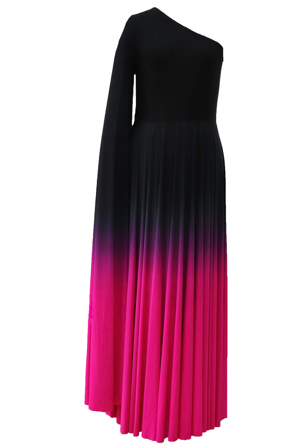 one shoulder Ombre Gown Black Fuschia