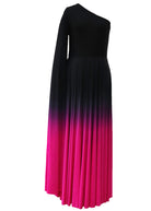 one shoulder Ombre Gown Black Fuschia