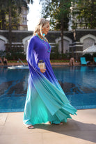one shoulder Ombre gown Indigo Purple Turquoise