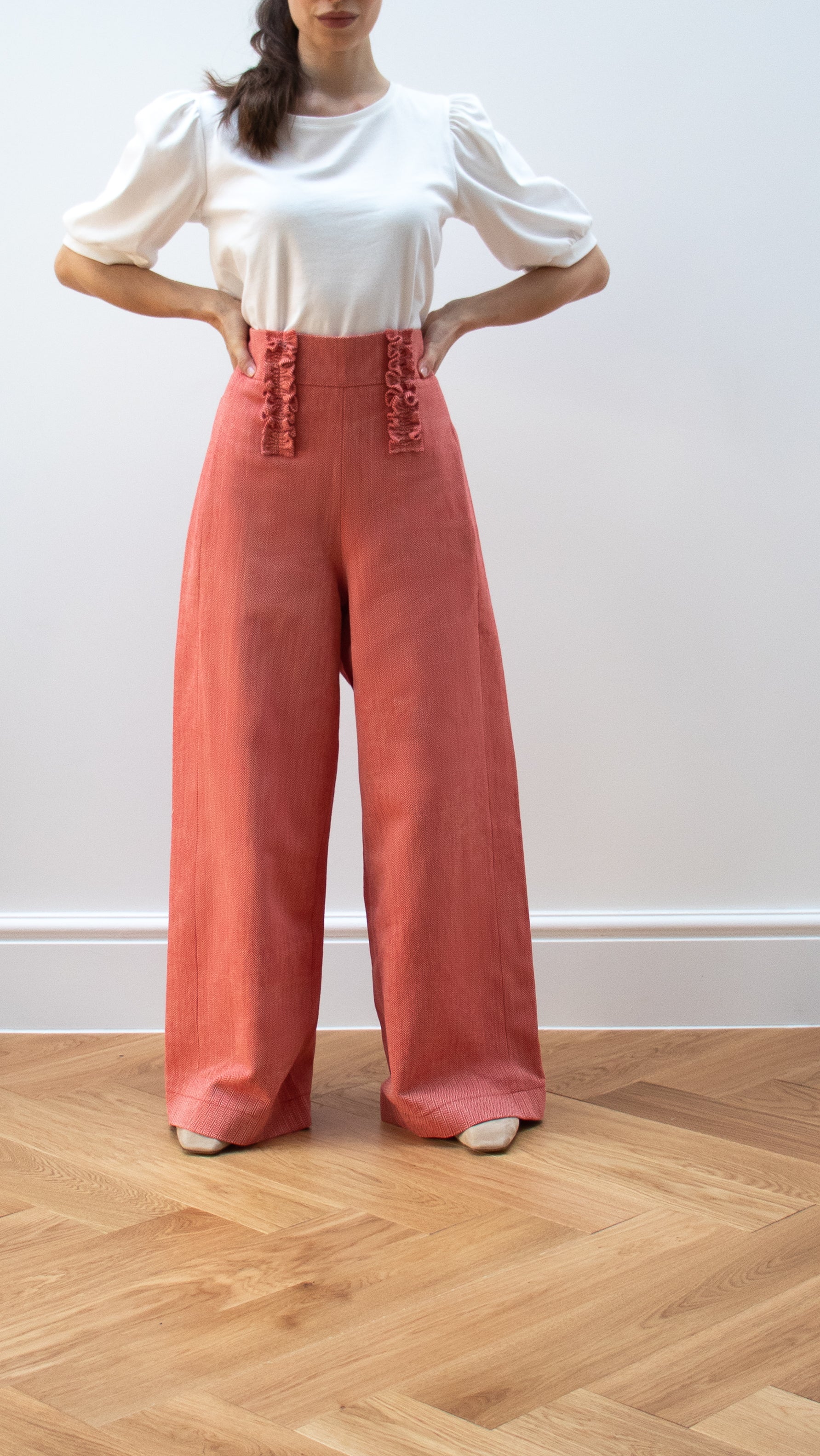 high waisted cotton trousers