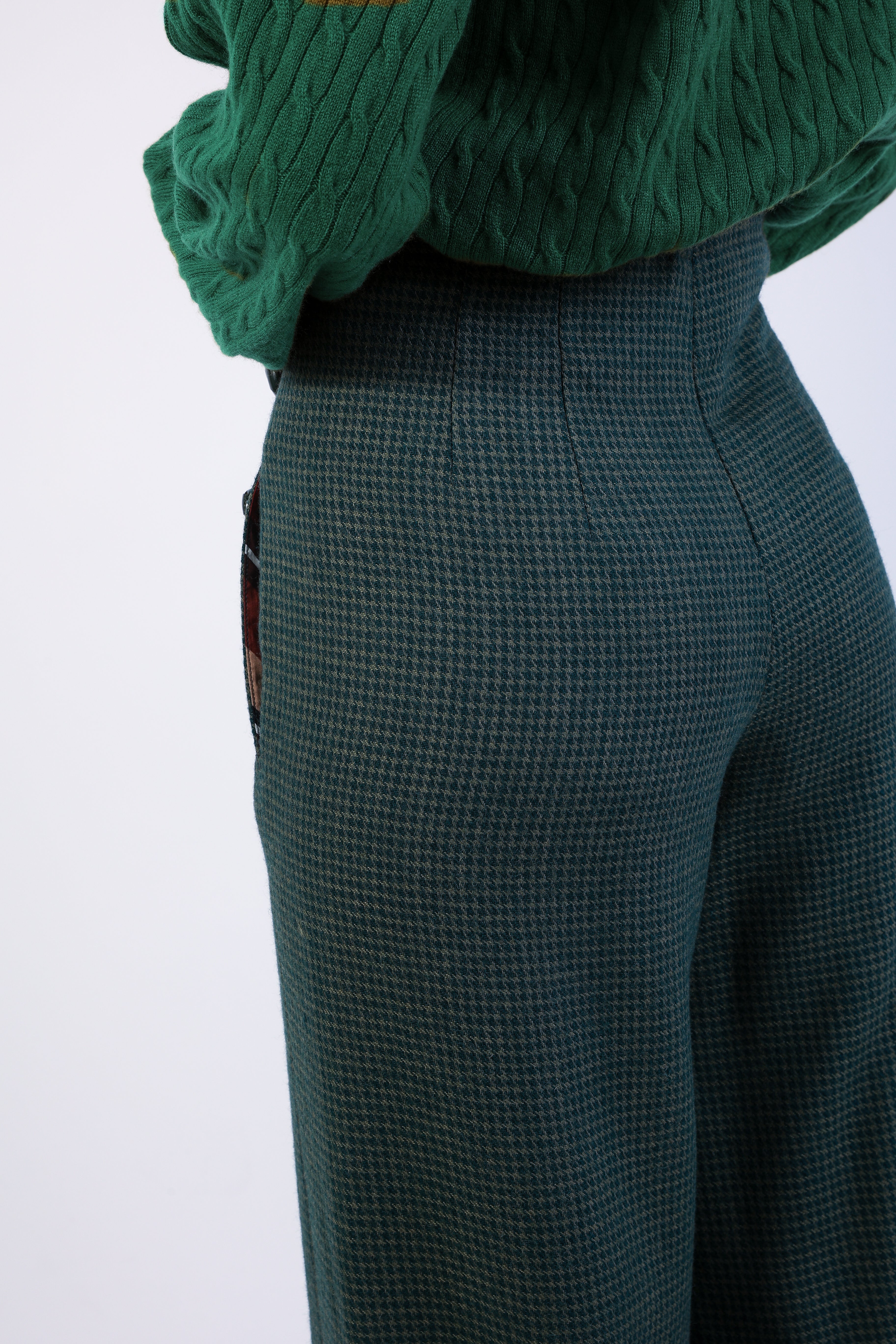 woman wearing VAAI high waisted houndstooth trousers