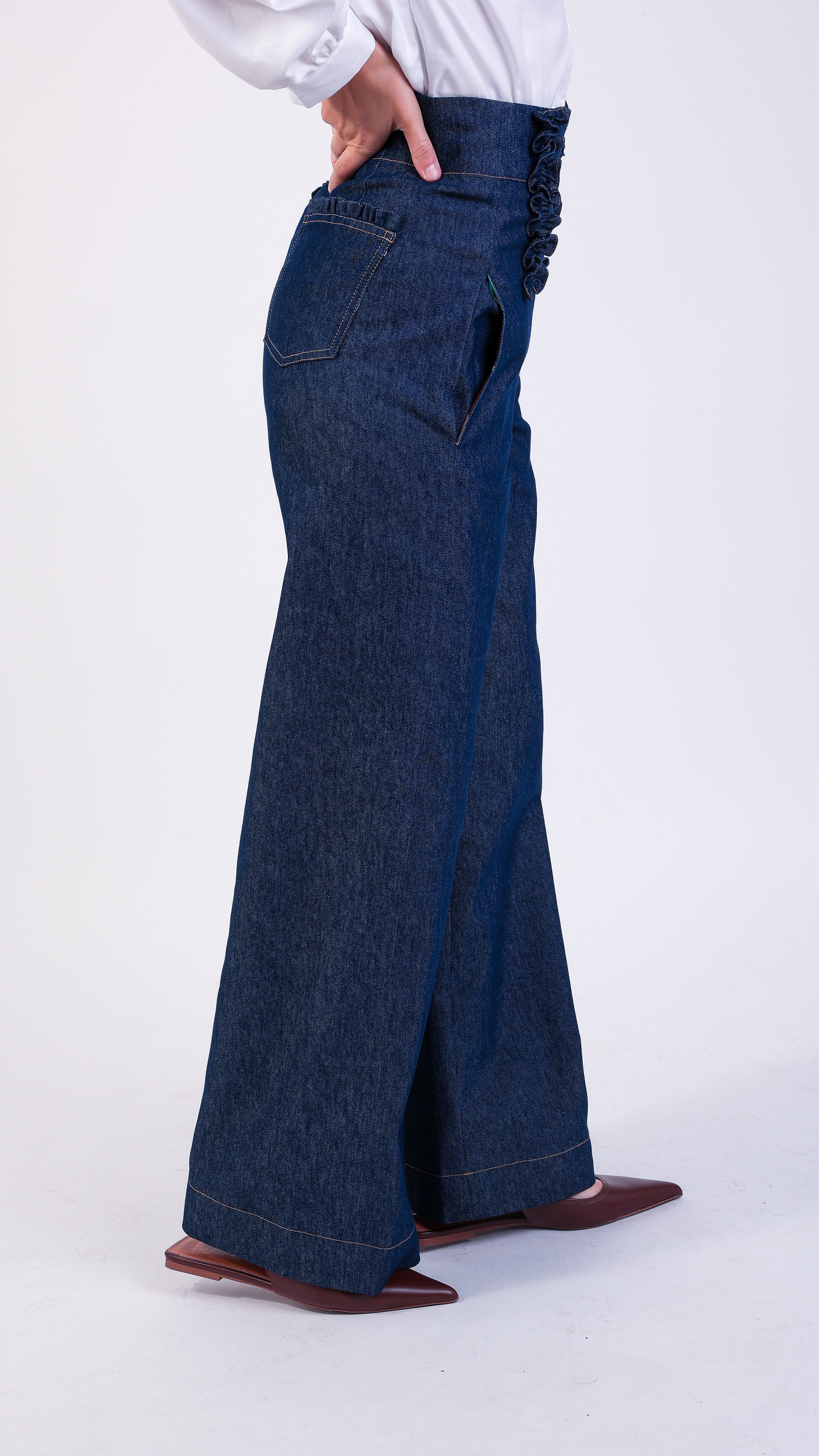 eaphi RUFFLE DETAIL DENIM PANTS navy（RUFFLE DETAIL DENIM