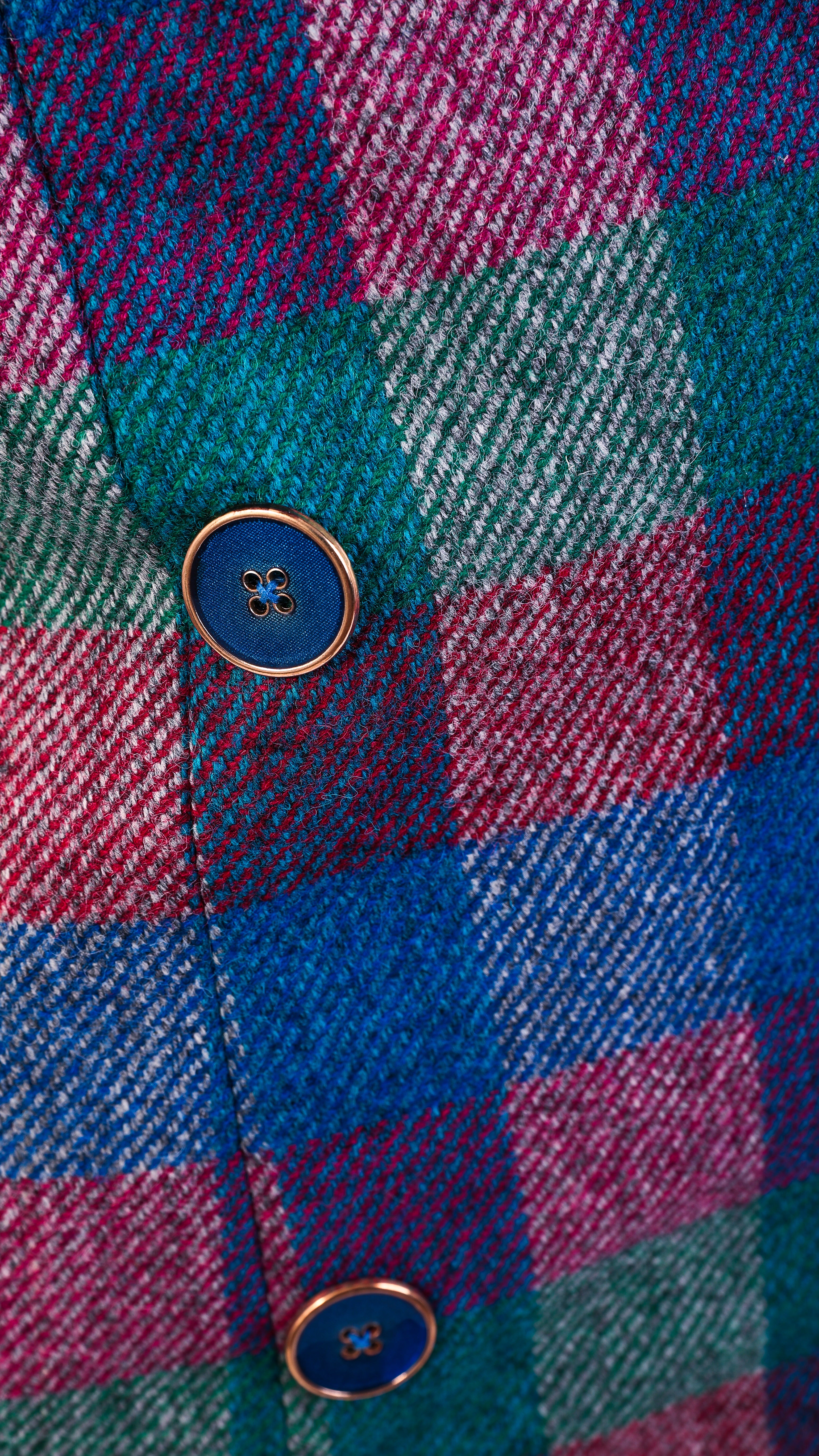 Checked wool Multicolour Ruffle Double-breasted Gilet Teal Pink