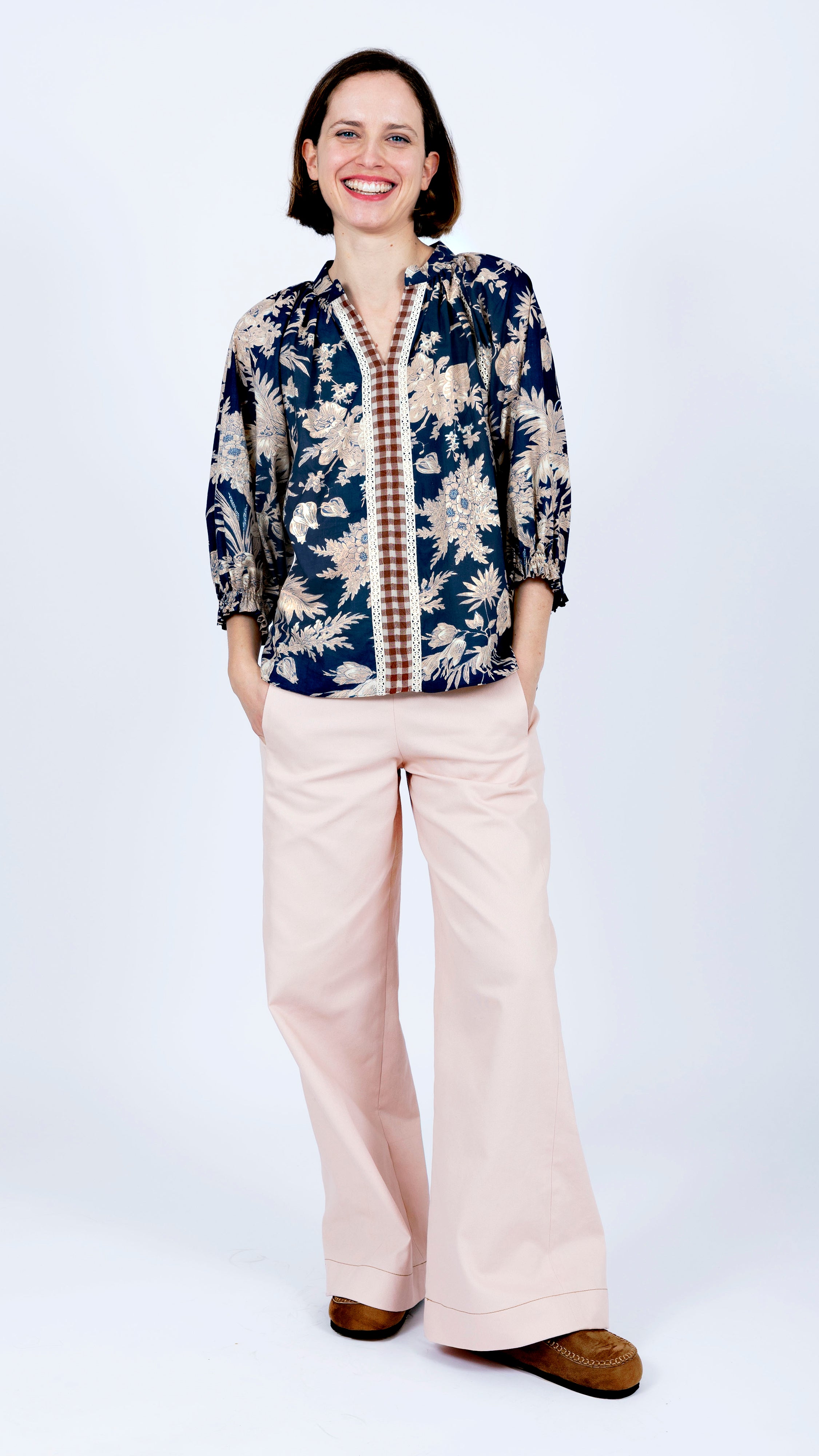 Kaftan Cotton Top Floral Print Gingham