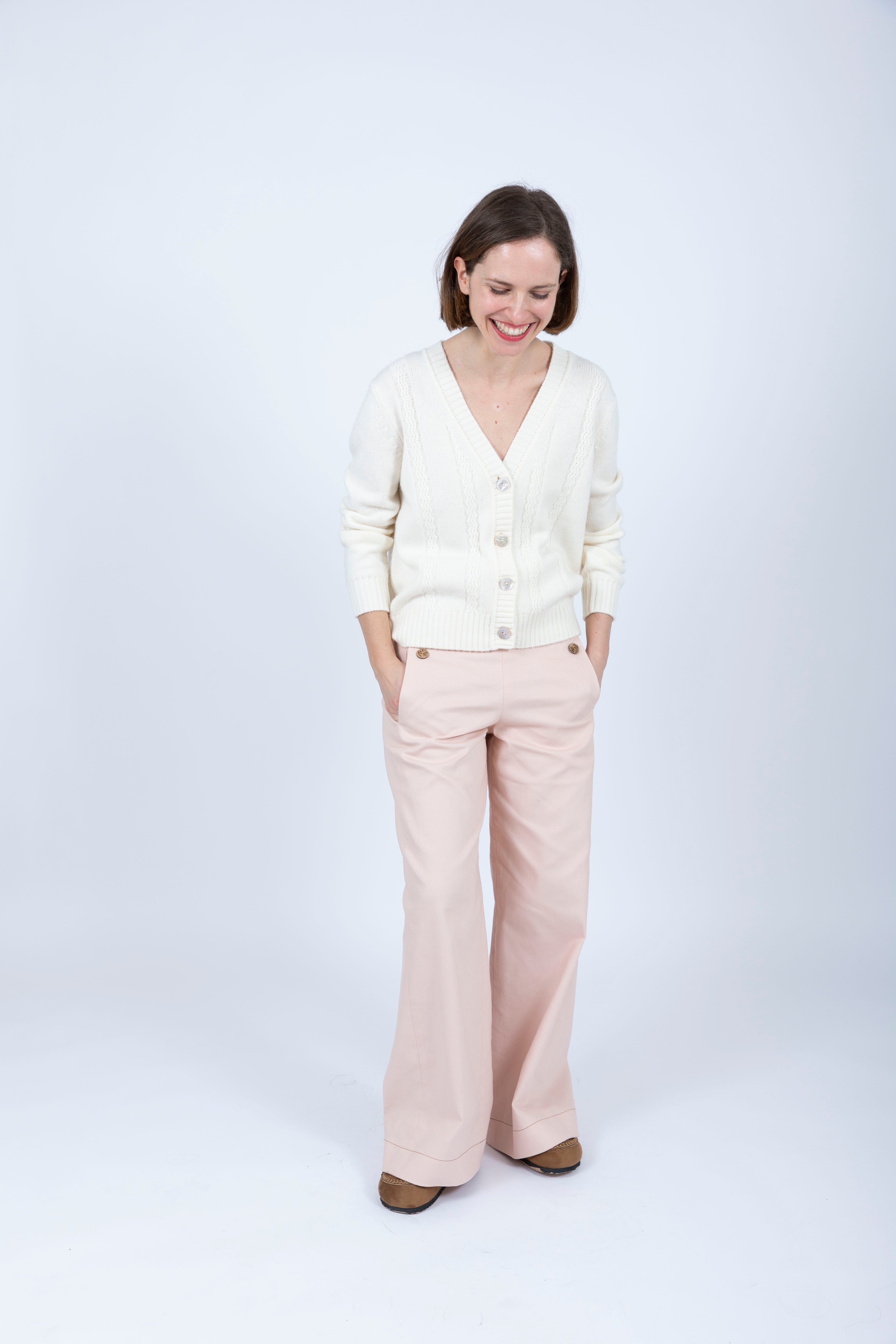 Wave Cable Knit merino wool Cardigan Ivory