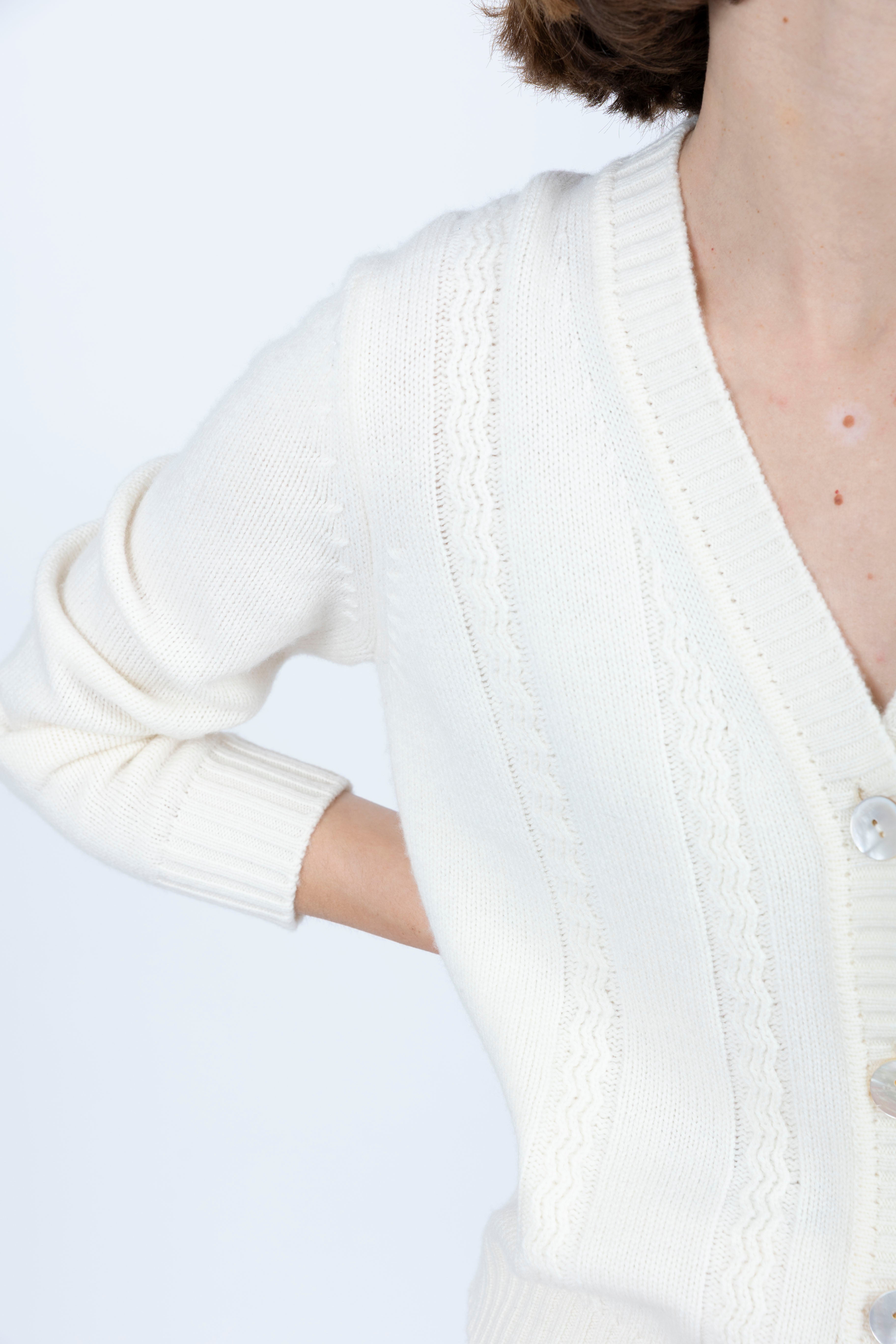 Wave Cable Knit merino wool Cardigan Ivory