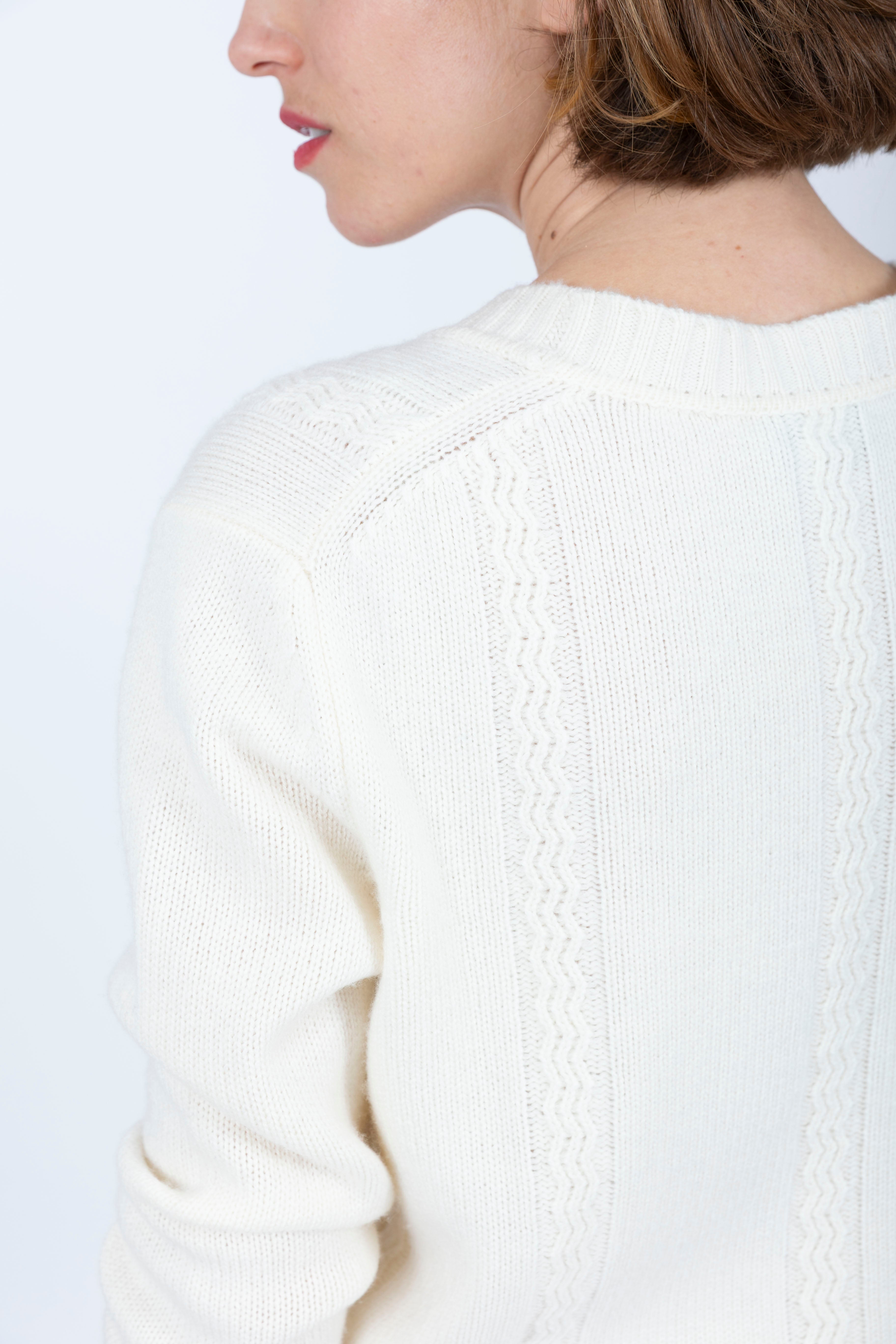 Wave Cable Knit merino wool Cardigan Ivory