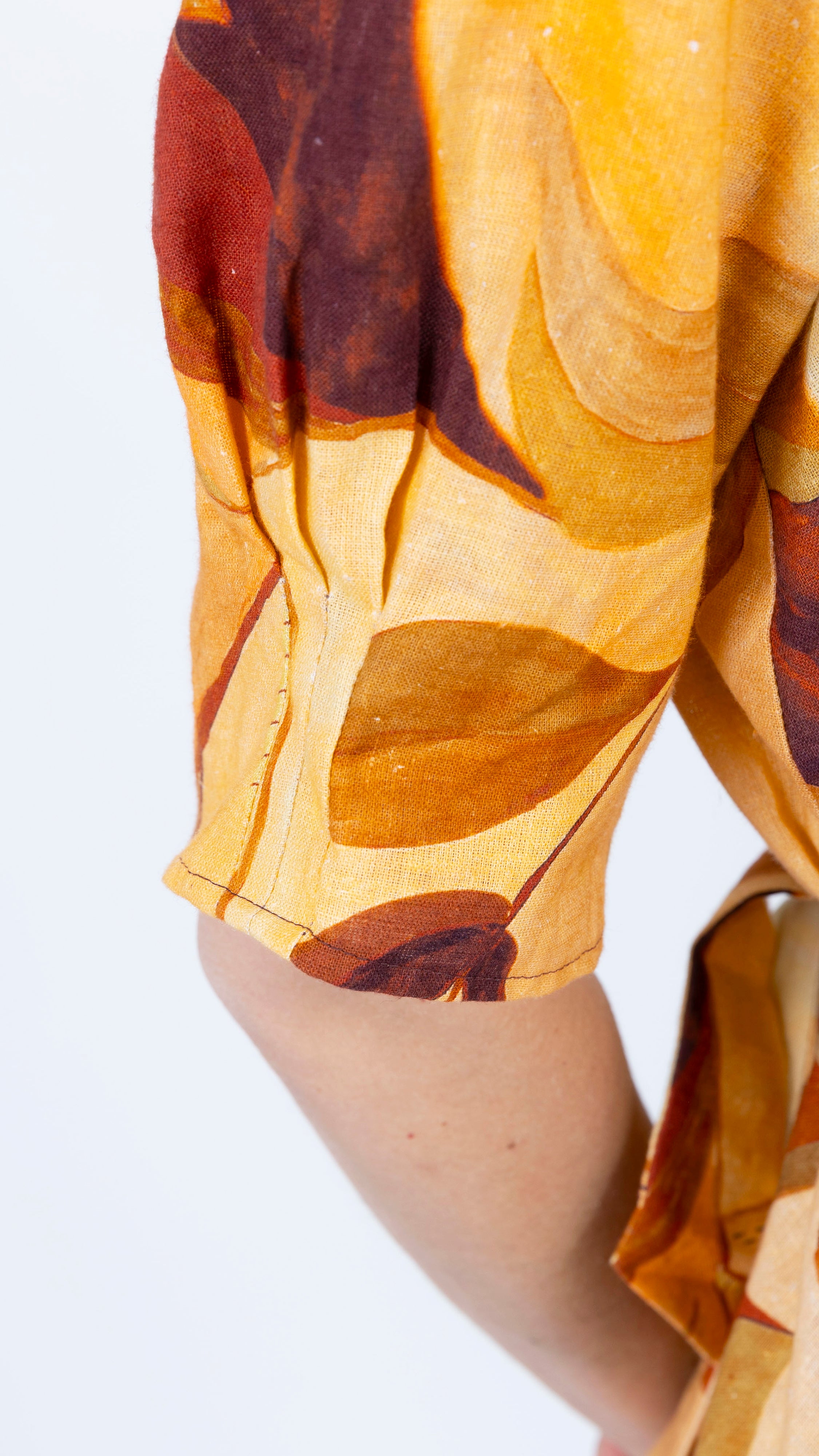 mustard brown midi linen dress