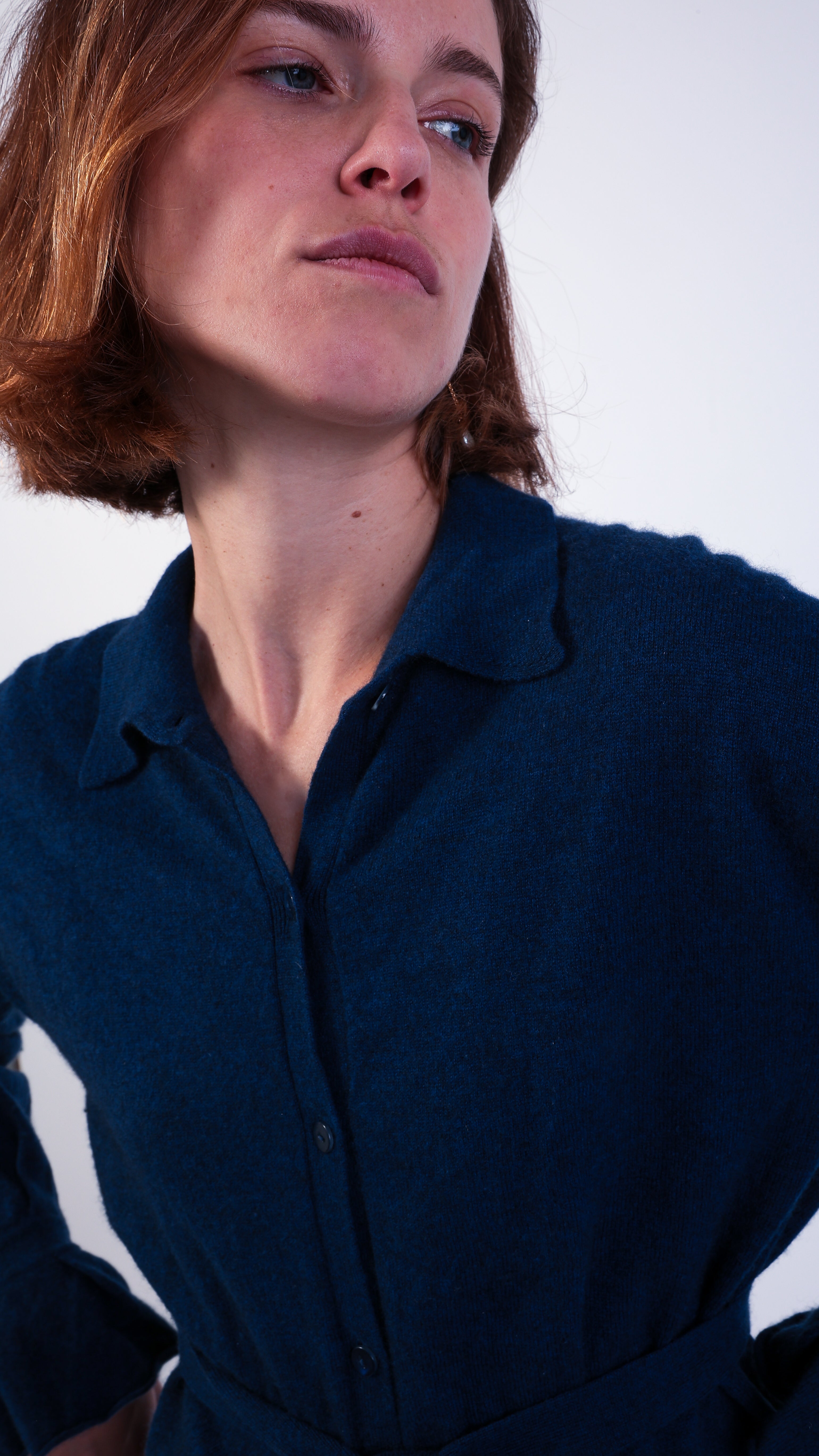 cashmere wool Collared Shirt Cardigan Blue 