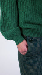 woman wearing VAAI green cable Knit Balloon Sleeve Jumper