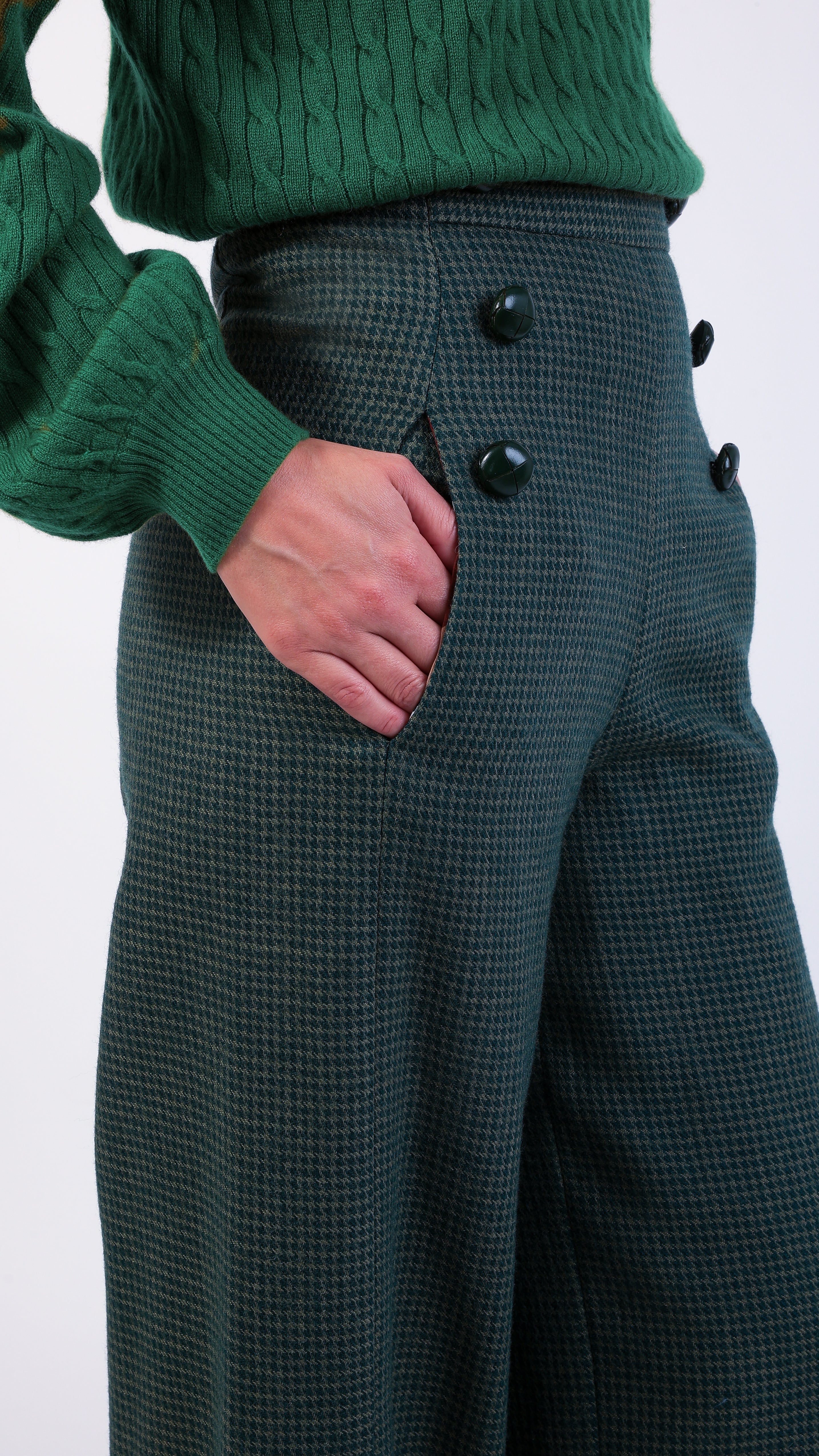 woman wearing VAAI high waisted houndstooth trousers