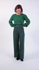 woman wearing VAAI high waisted houndstooth trousers