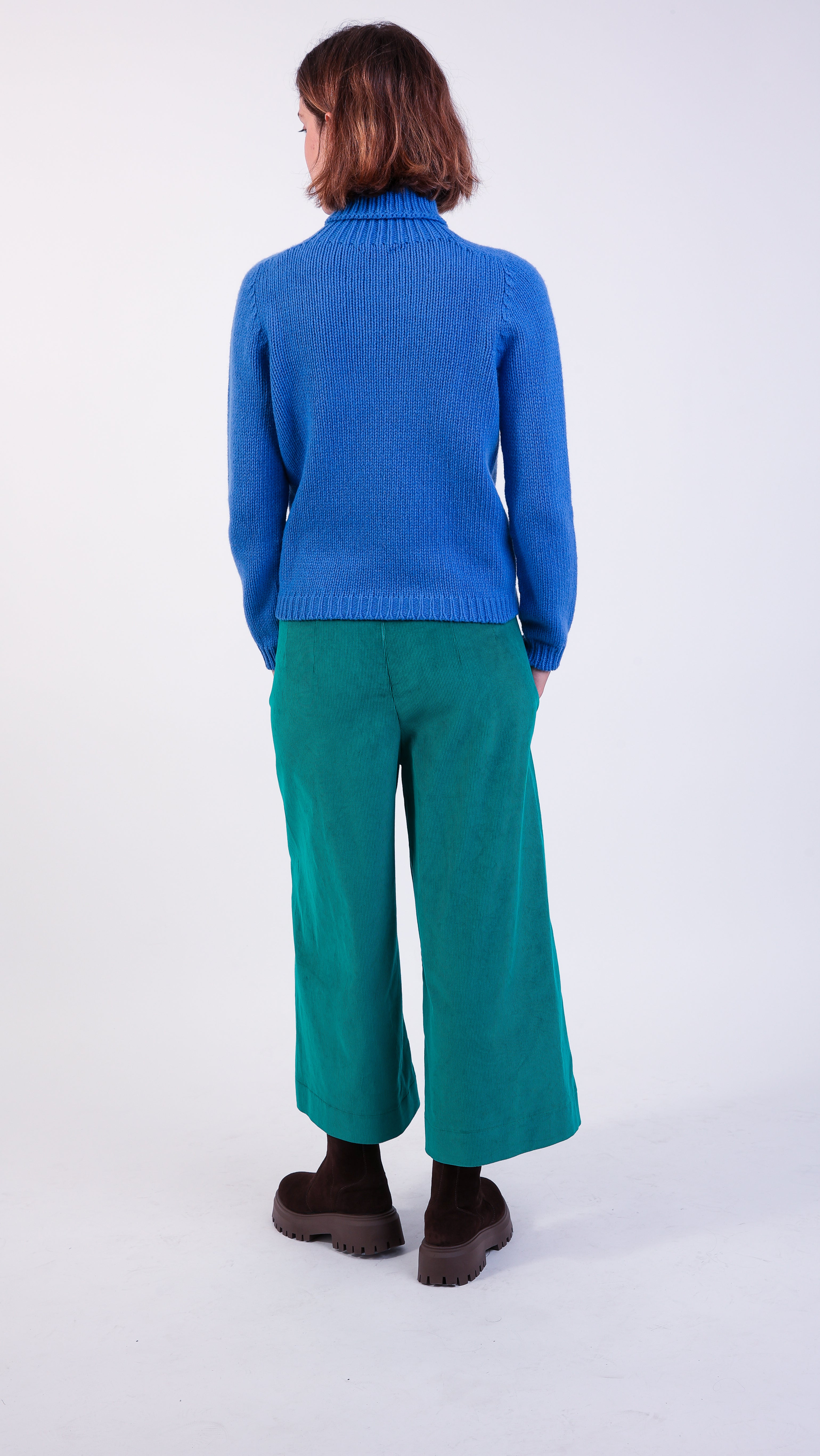 Corduory Cropped high waisted Ruffle Pant Emerald