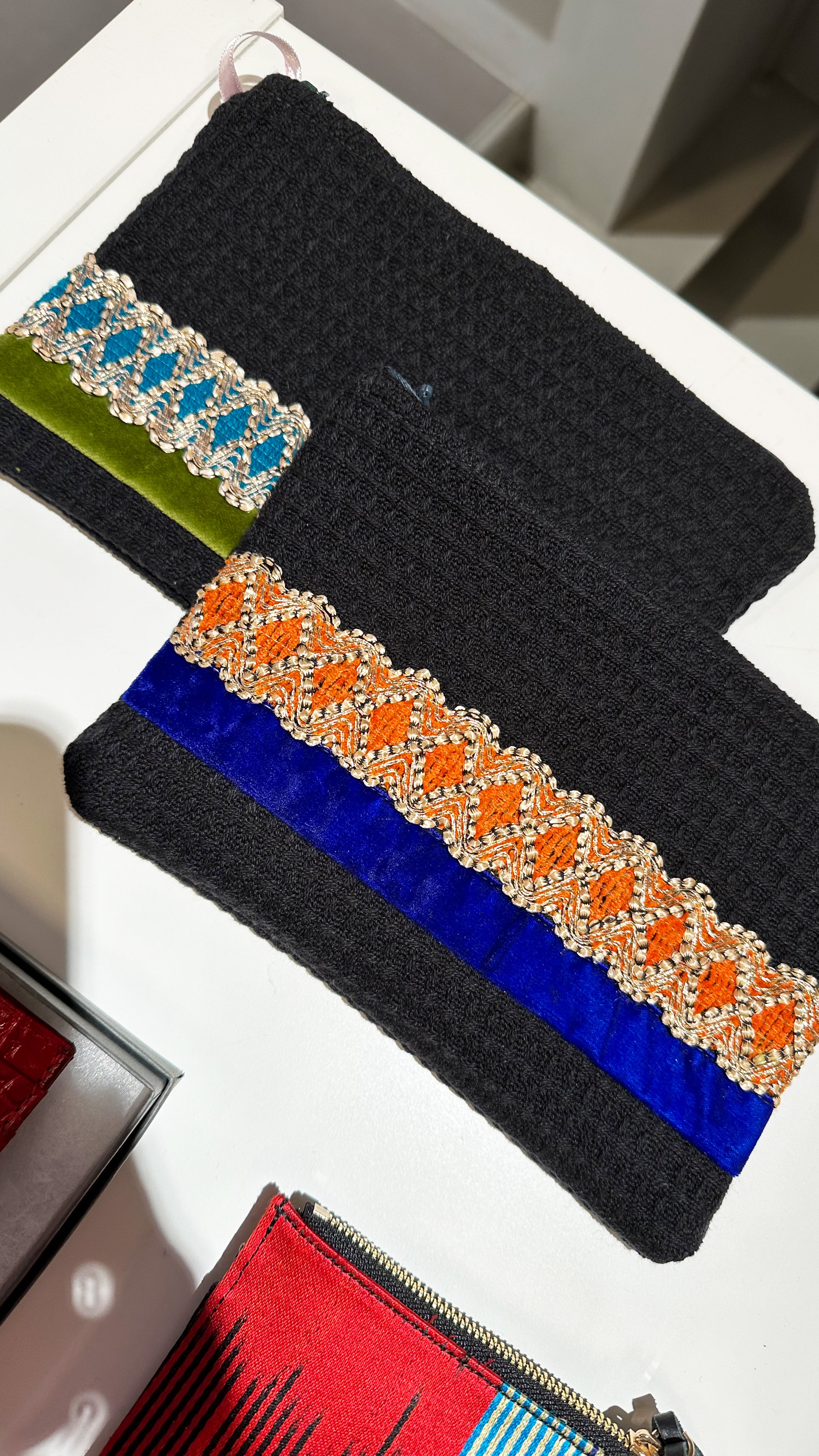 Clutch Travel Makeup Bag orange blue gold green 