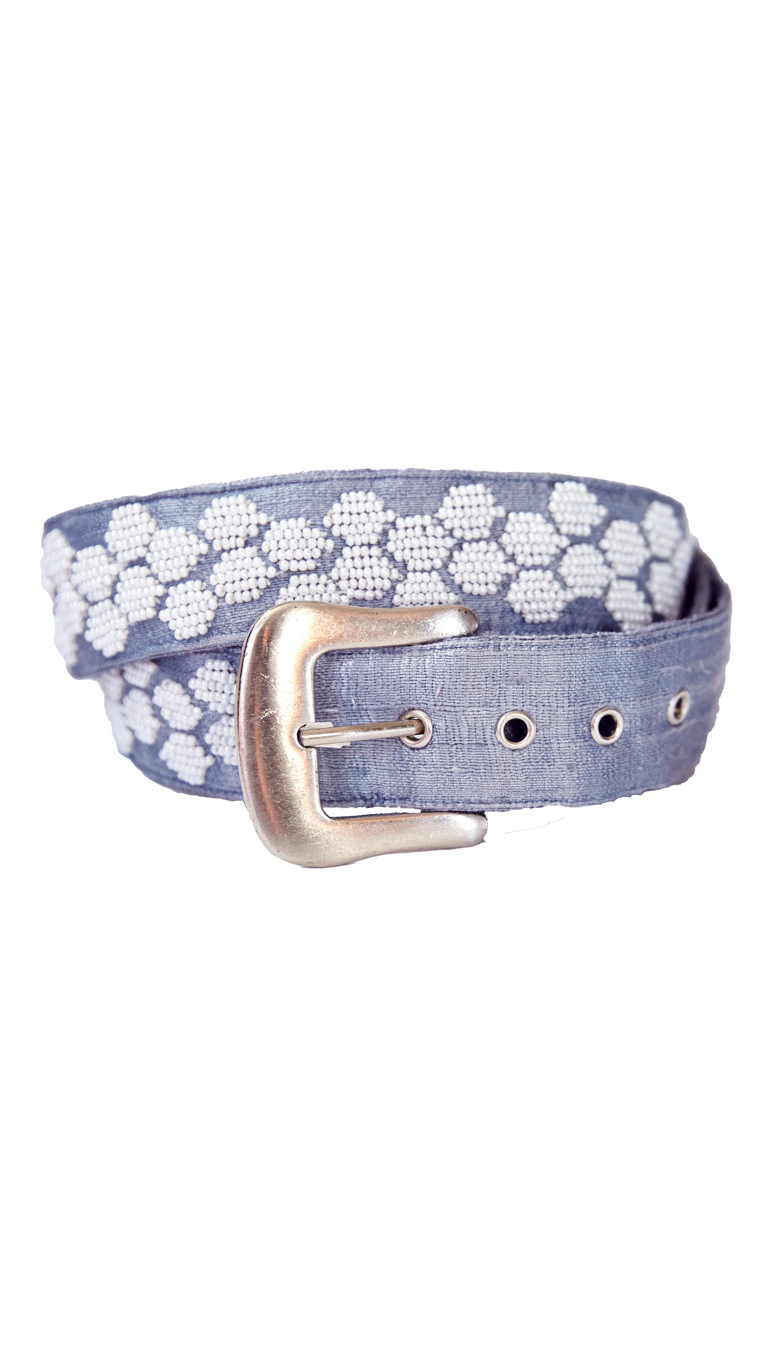 grey white Embellished Silk Belt