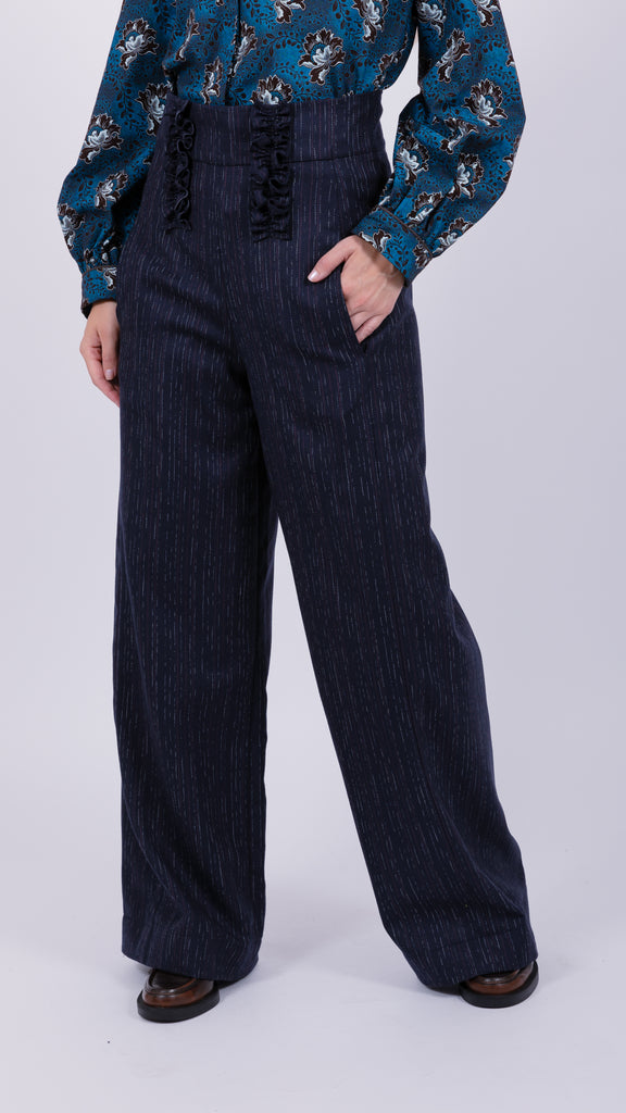 high waisted pinstripe navy pant for women