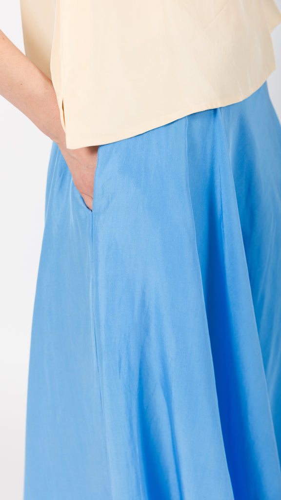 blue Bias Cut Silk Maxi Skirt 