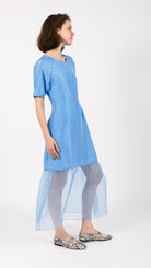 Blue silk organza shift dress