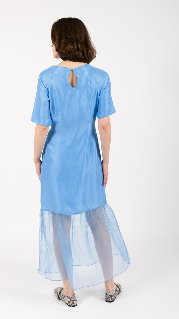 Blue silk organza shift dress