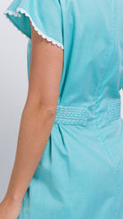 Embroidered aqua cotton midi dress