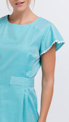 Embroidered aqua cotton midi dress