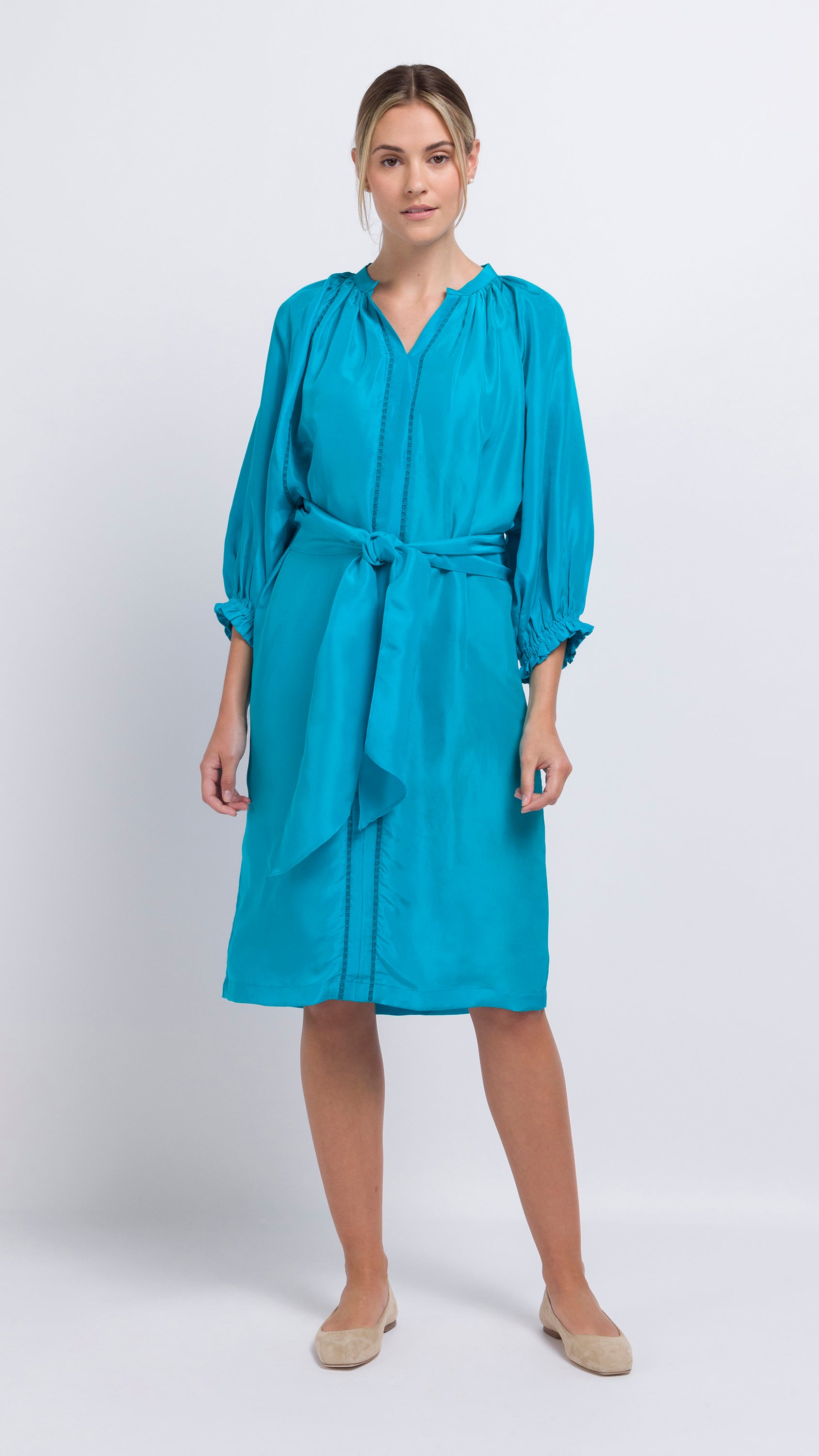 turquoise silk kaftan dress