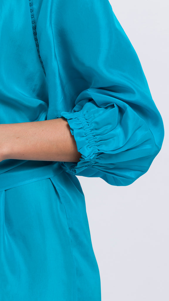 electric bluturquoise silk kaftan dress
