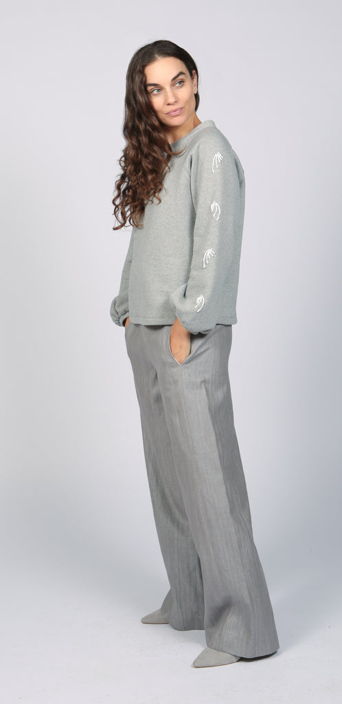 high waisted grey silk pant for women