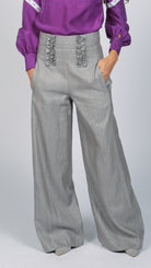 high waisted grey silk pant for women