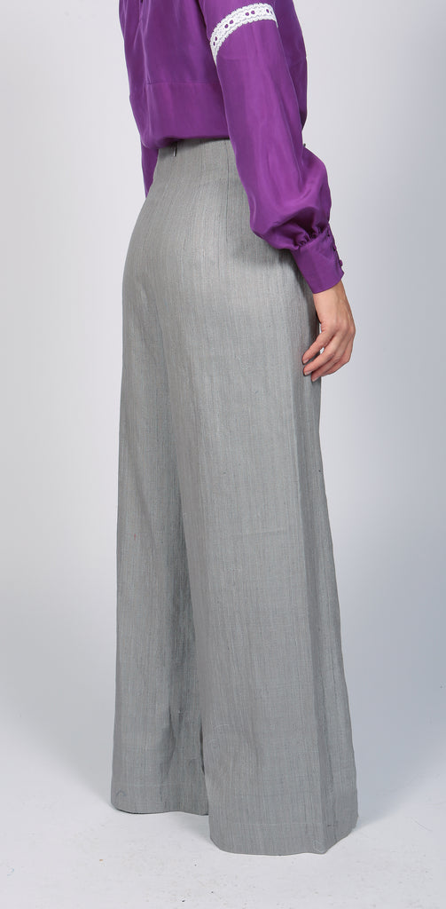 high waisted grey silk pant for women