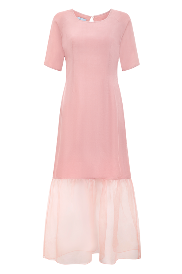 Pink silk organza shift dress